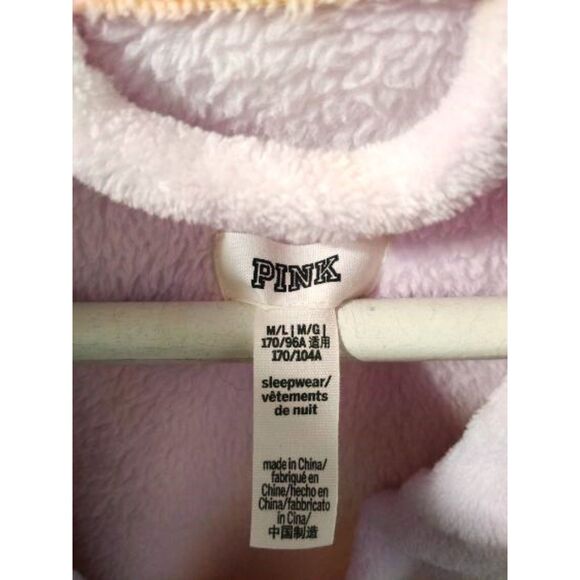 PINK Victorias Secret Robe Women's M/L Pastel COZY SHORT Plush Bath Logo - Picture 3 of 4